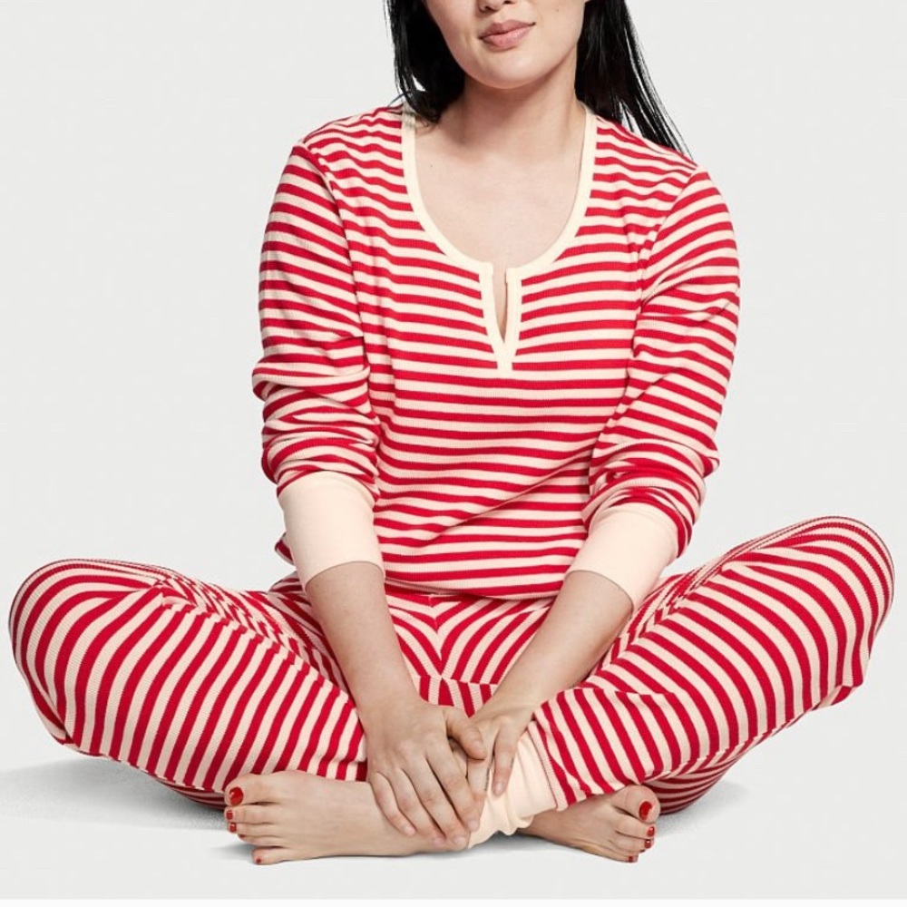 Candy Cane PJs Victoria's Secret XL Thermal Long Pajama Set Adorable NWT - Picture 8 of 14